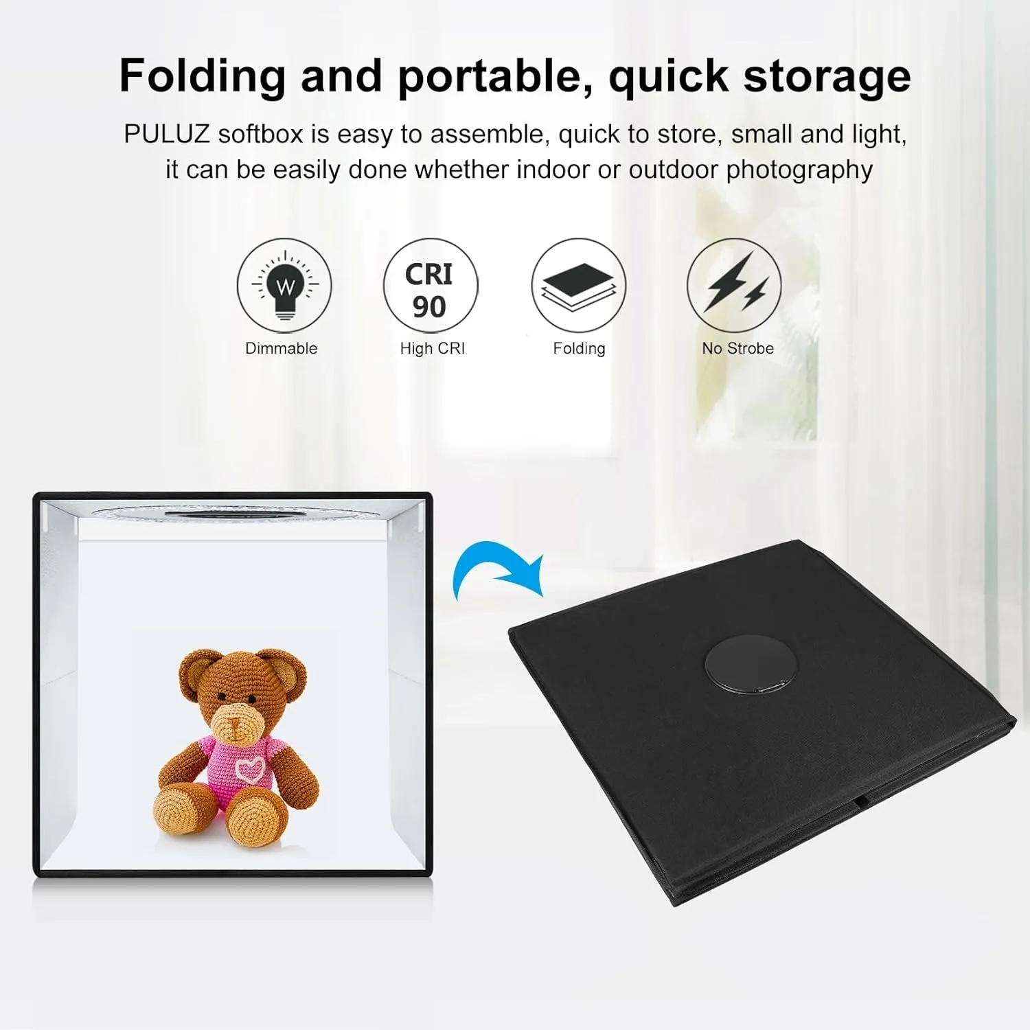PULUZ Portable Photo Studio Light Box, 50cm x 50cm Photography Light Tent, Professional Dimmable Photography Studio Tent with 12 Color Backdrops, CRI≥90, Photo Box for Product Photography