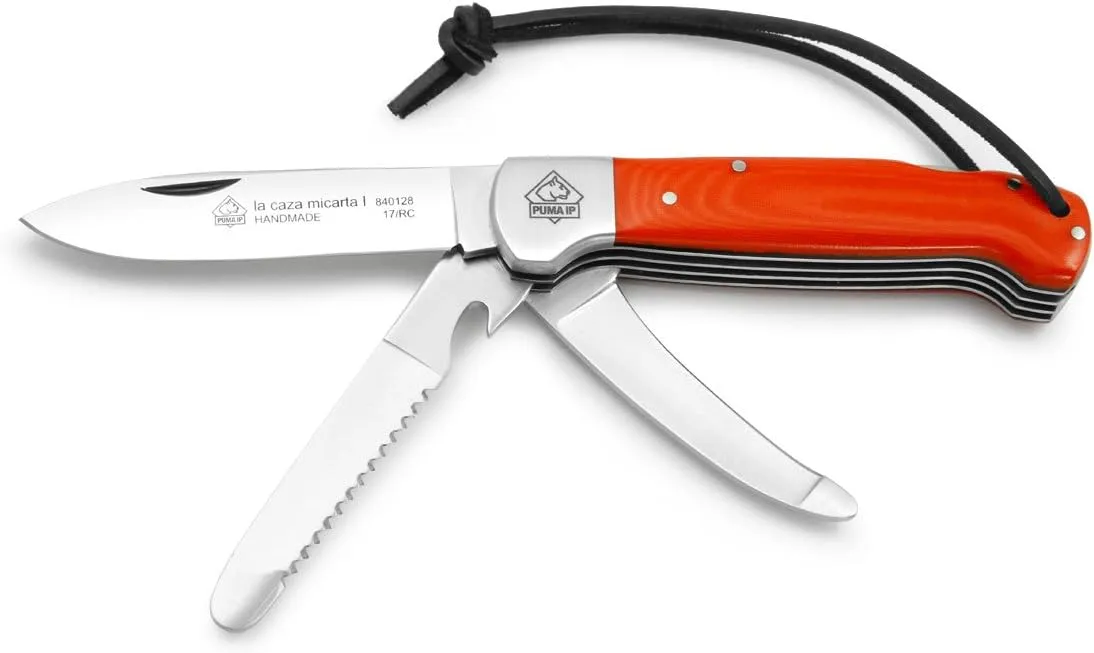Puma IP La Caza Micarta I Folding Pocket Hunting Knife with Gutting Blade & Saw