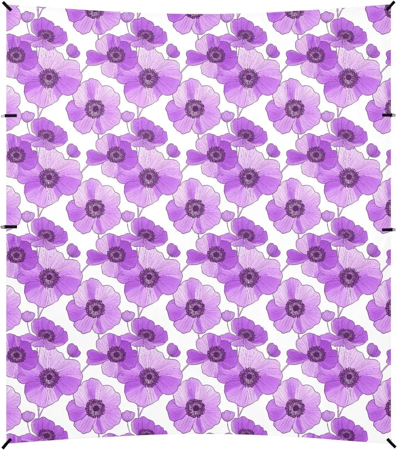 Purple Flowers White Foldable Beach Canopy UPF50 Waterproof Large Sun Shelter with Sand Shovel for Camping, Picnics, Backyard