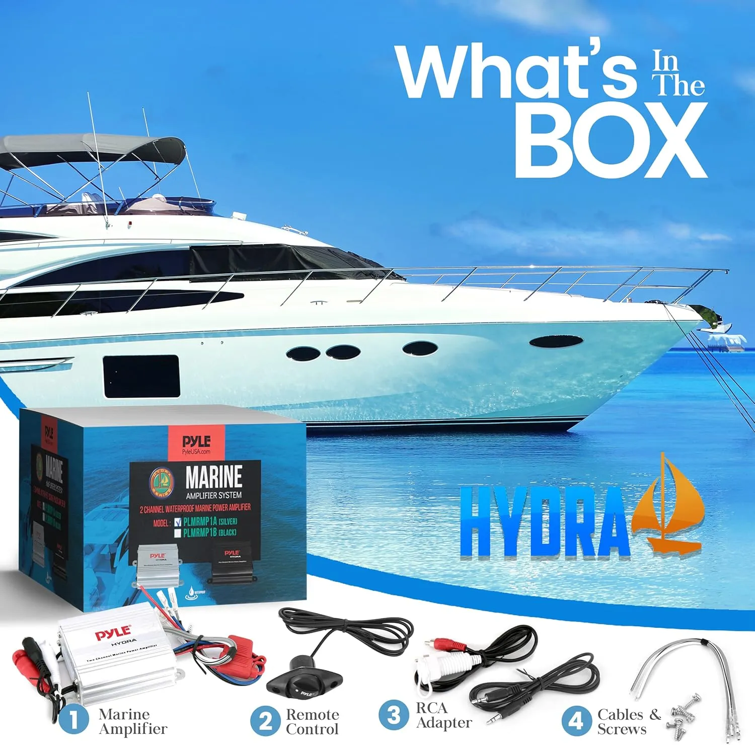 Pyle Hydra Marine Amplifier - Upgraded Elite Series 400 Watt 2 Channel Micro Amplifier - Waterproof, GAIN Level Controls, RCA Stereo Input, 3.5mm Jack & Volume Control (PLMRMP1A)