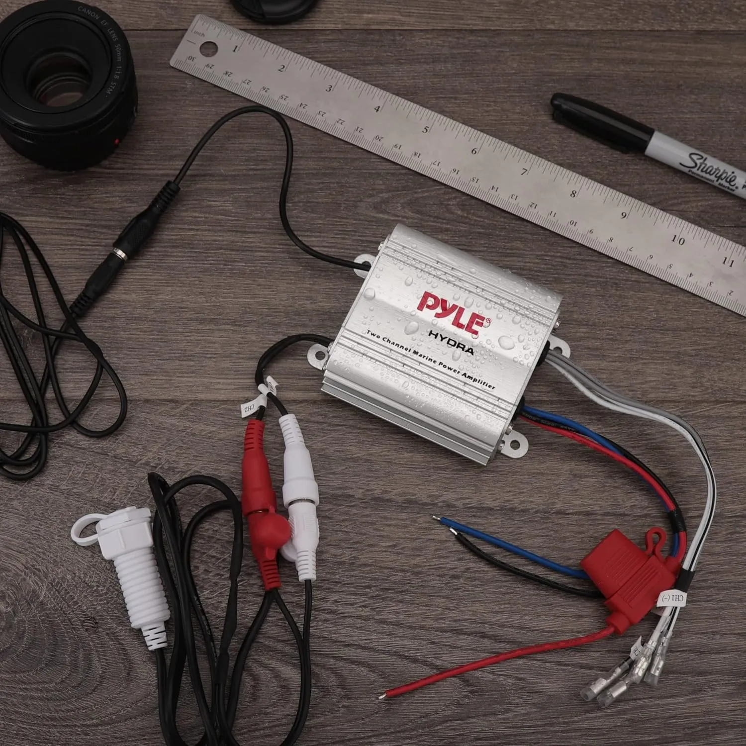 Pyle Hydra Marine Amplifier - Upgraded Elite Series 400 Watt 2 Channel Micro Amplifier - Waterproof, GAIN Level Controls, RCA Stereo Input, 3.5mm Jack & Volume Control (PLMRMP1A)