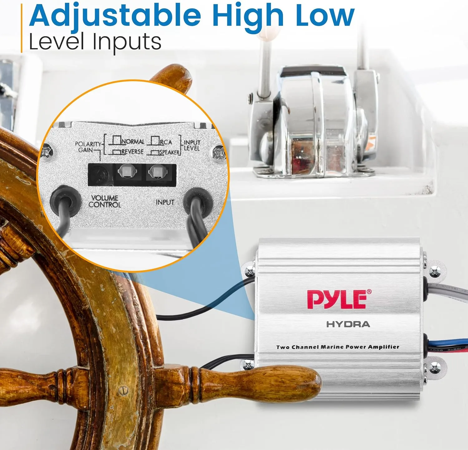 Pyle Hydra Marine Amplifier - Upgraded Elite Series 400 Watt 2 Channel Micro Amplifier - Waterproof, GAIN Level Controls, RCA Stereo Input, 3.5mm Jack & Volume Control (PLMRMP1A)