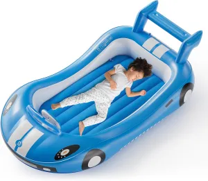 QPAU Inflatable Kids Bed, Toddler Travel Bed with Sides, for Camping, Traveling, Hotel, or Home Use, Hand Pump Included (Blue)