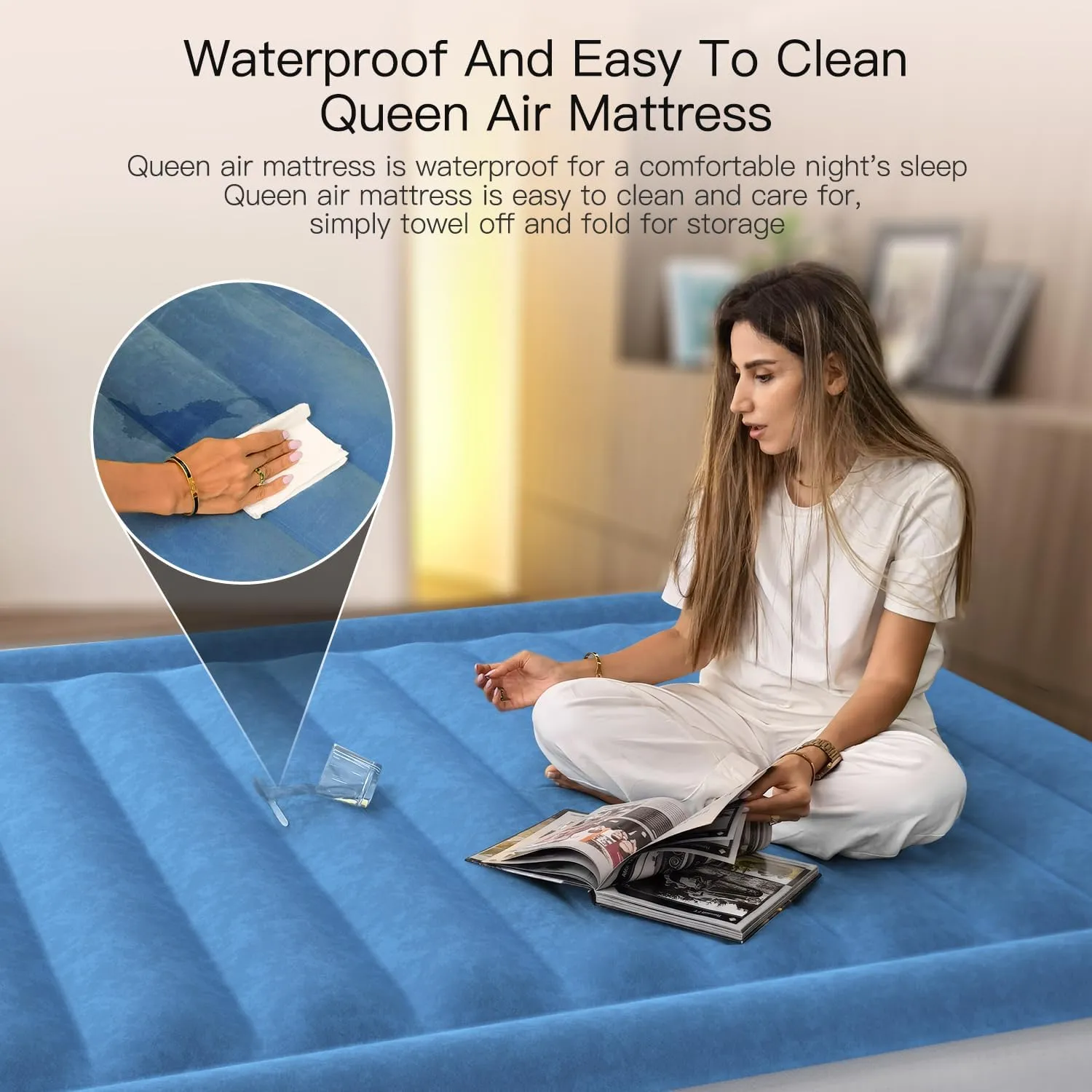 Queen Air Mattress 18 Inches High King Air Bed Mattress with Built in Pump 1 Button to Start Inflate Deflate 3 Mins Fast Self Inflating Air Mattress Suitable Indoor Outdoor