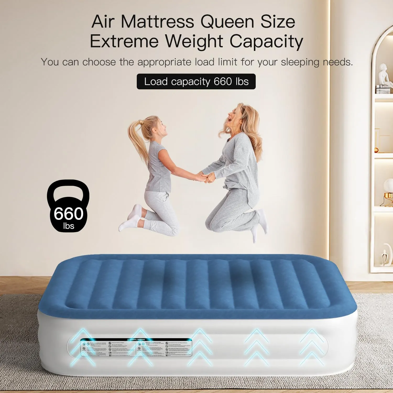 Queen Air Mattress 18 Inches High King Air Bed Mattress with Built in Pump 1 Button to Start Inflate Deflate 3 Mins Fast Self Inflating Air Mattress Suitable Indoor Outdoor