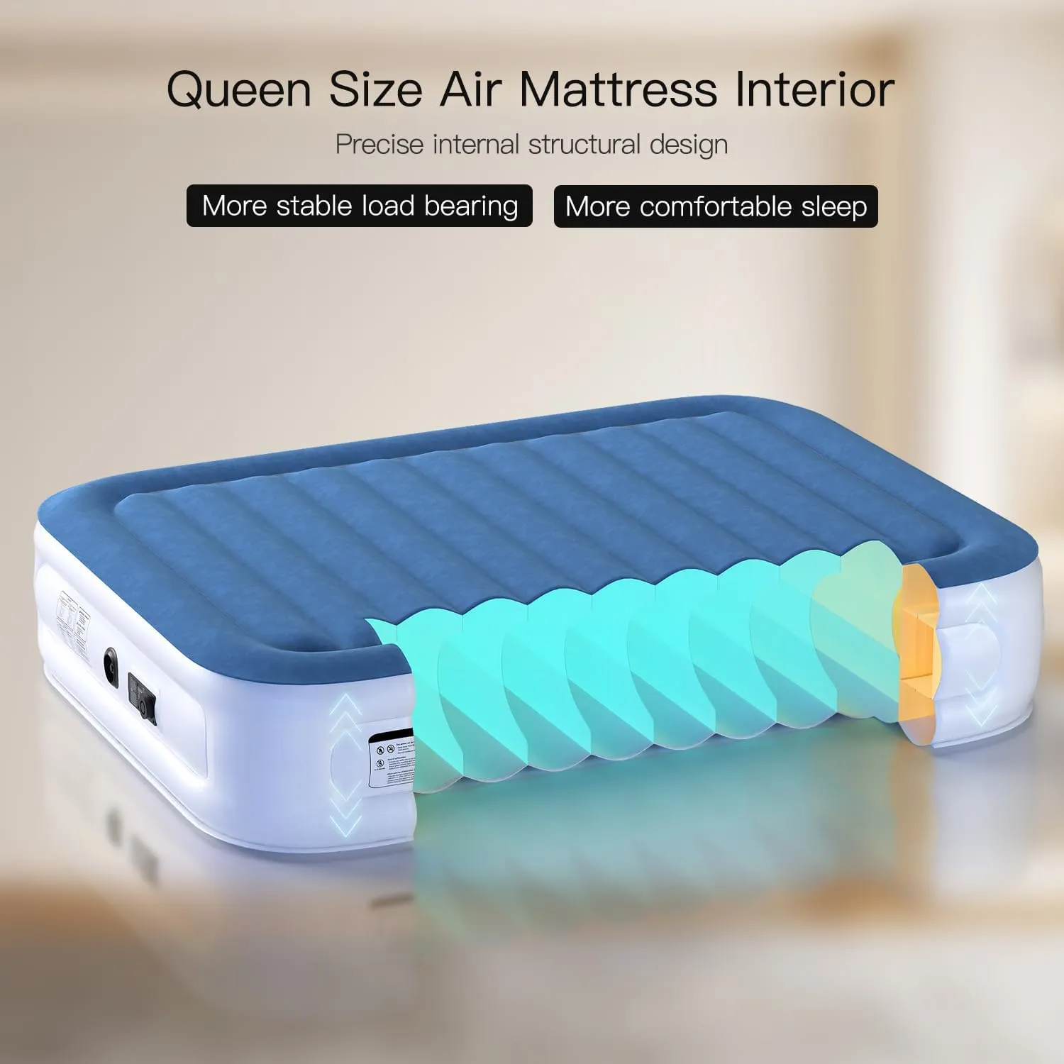 Queen Air Mattress 18 Inches High King Air Bed Mattress with Built in Pump 1 Button to Start Inflate Deflate 3 Mins Fast Self Inflating Air Mattress Suitable Indoor Outdoor