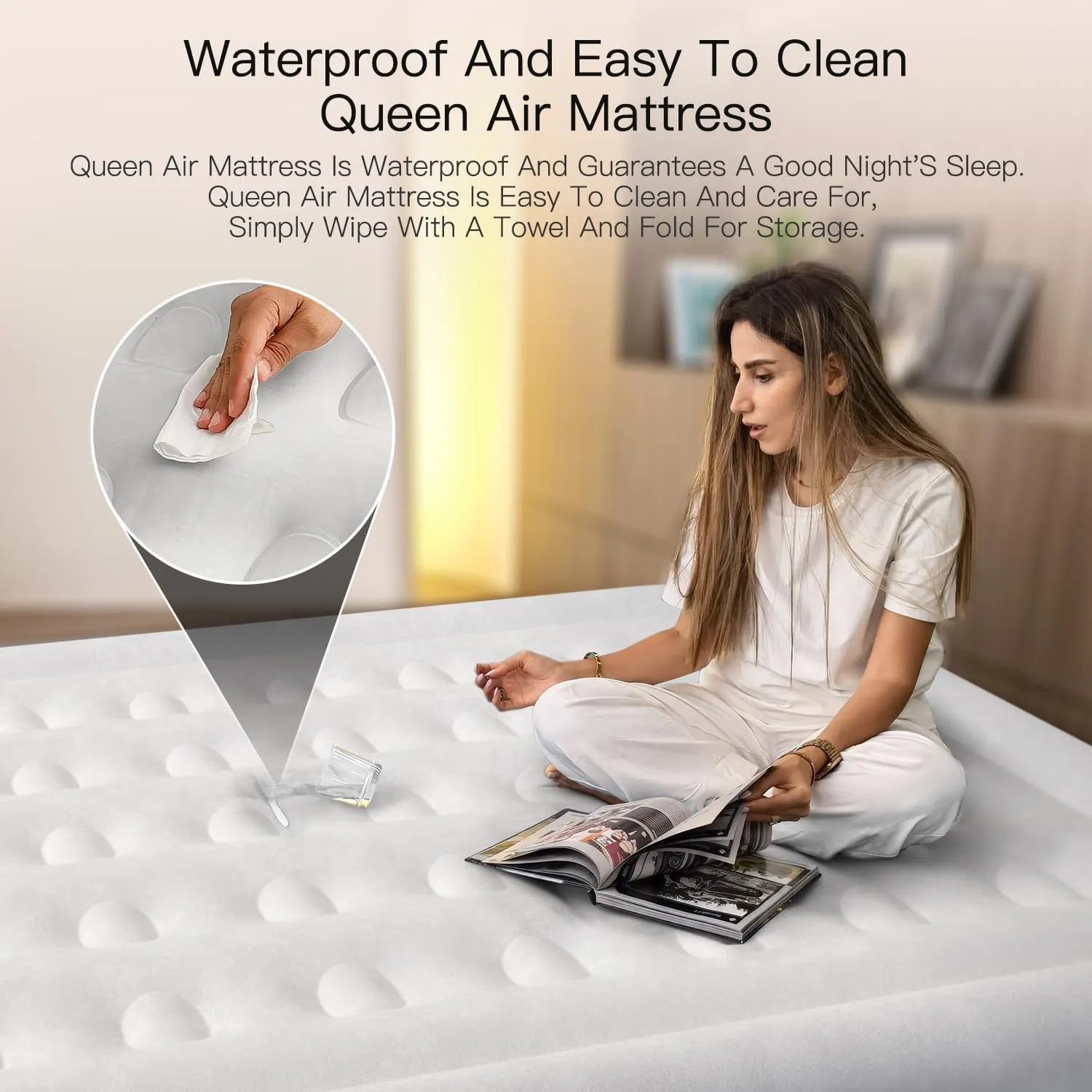 Queen Air Mattress Built in Pump Raised 18" Queen Air Mattress Queen Inflatable Mattress 2 Minutes Fast Inflate/Deflate Blow up Mattress Air Bed for Home Guest & Outdoor