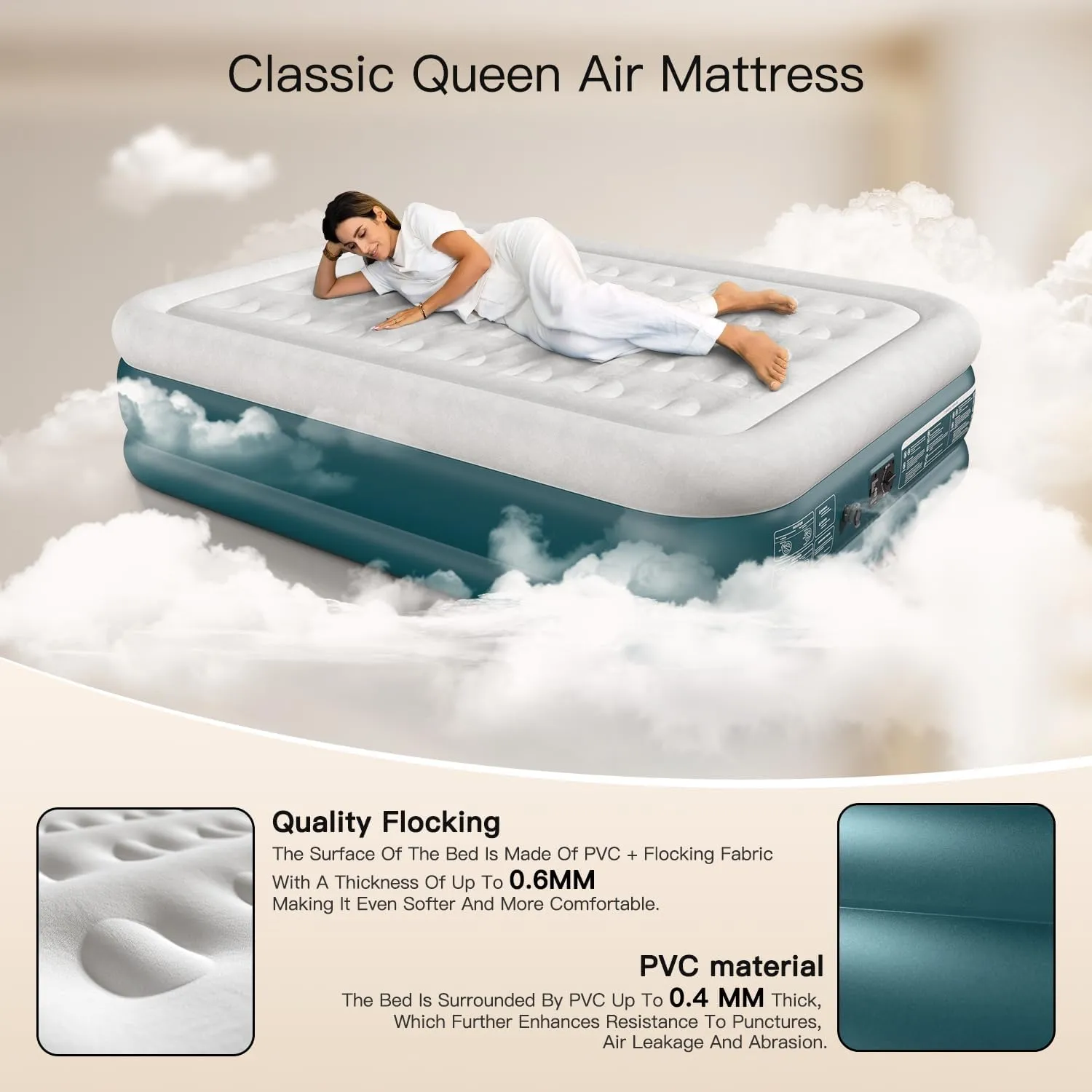 Queen Air Mattress Built in Pump Raised 18" Queen Air Mattress Queen Inflatable Mattress 2 Minutes Fast Inflate/Deflate Blow up Mattress Air Bed for Home Guest & Outdoor