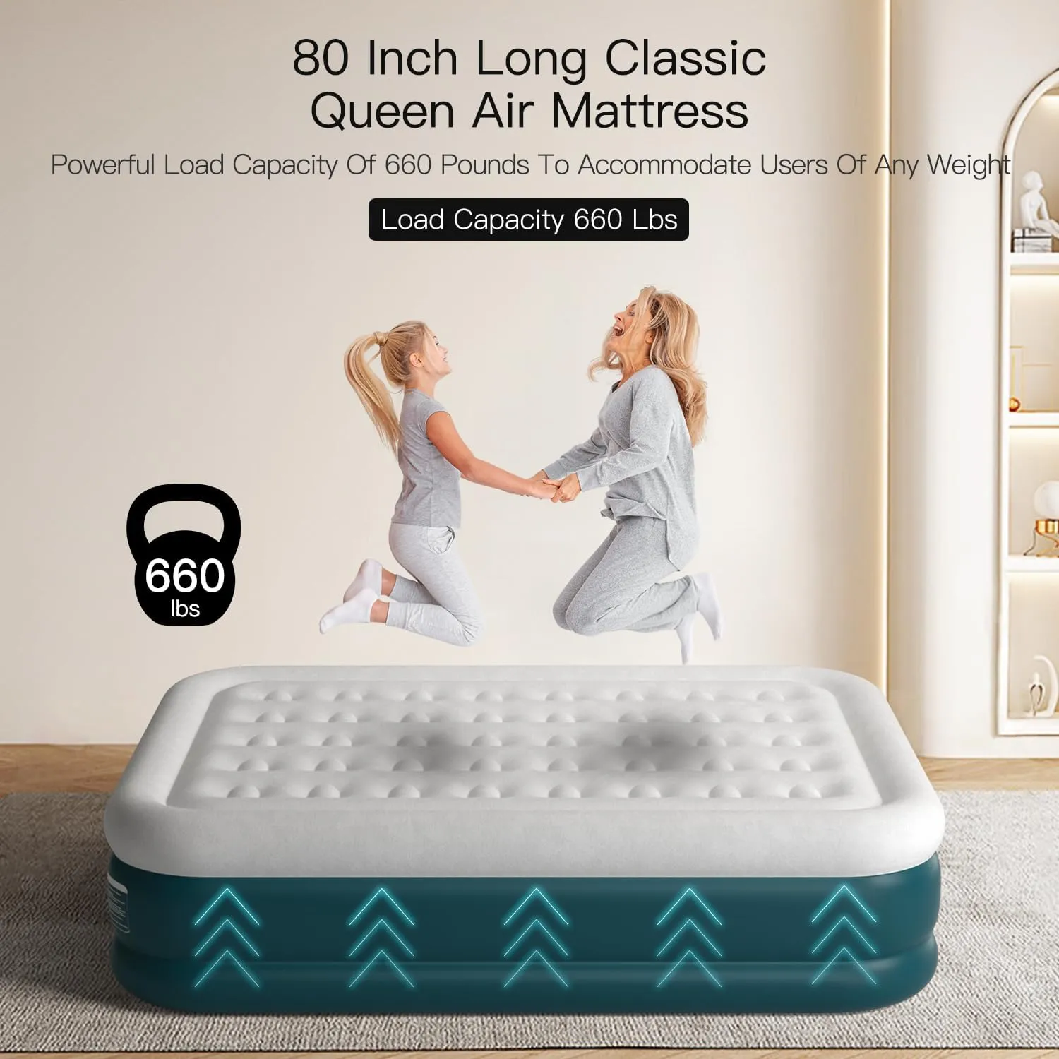 Queen Air Mattress Built in Pump Raised 18" Queen Air Mattress Queen Inflatable Mattress 2 Minutes Fast Inflate/Deflate Blow up Mattress Air Bed for Home Guest & Outdoor
