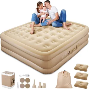 Queen Air Mattress with Built in Pump, 18" Raised 3 Mins Self Inflating/Deflating Blow Up Airbed of 49 Air Columns, 800 LBS Capacity Portable Inflatable Bed for Home, Guest, Camping, 80" x 71"