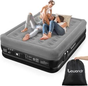 Queen Air Mattress with Built in Pump,18" Deluxe Blow Up Mattress Airbed, Comfy Self Inflating Air Mattress, 3Min Fast Inflatable Mattress for Camping, Home, Guests, Travel(661lb MAX), Gray