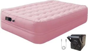 Queen Air Mattress with Built-in Rechargeable Battery Pump, Cooling Pongee Fabric Material, Waterproof & Leakproof Air Mattress Queen, Camping Airbed, (18", Pink)