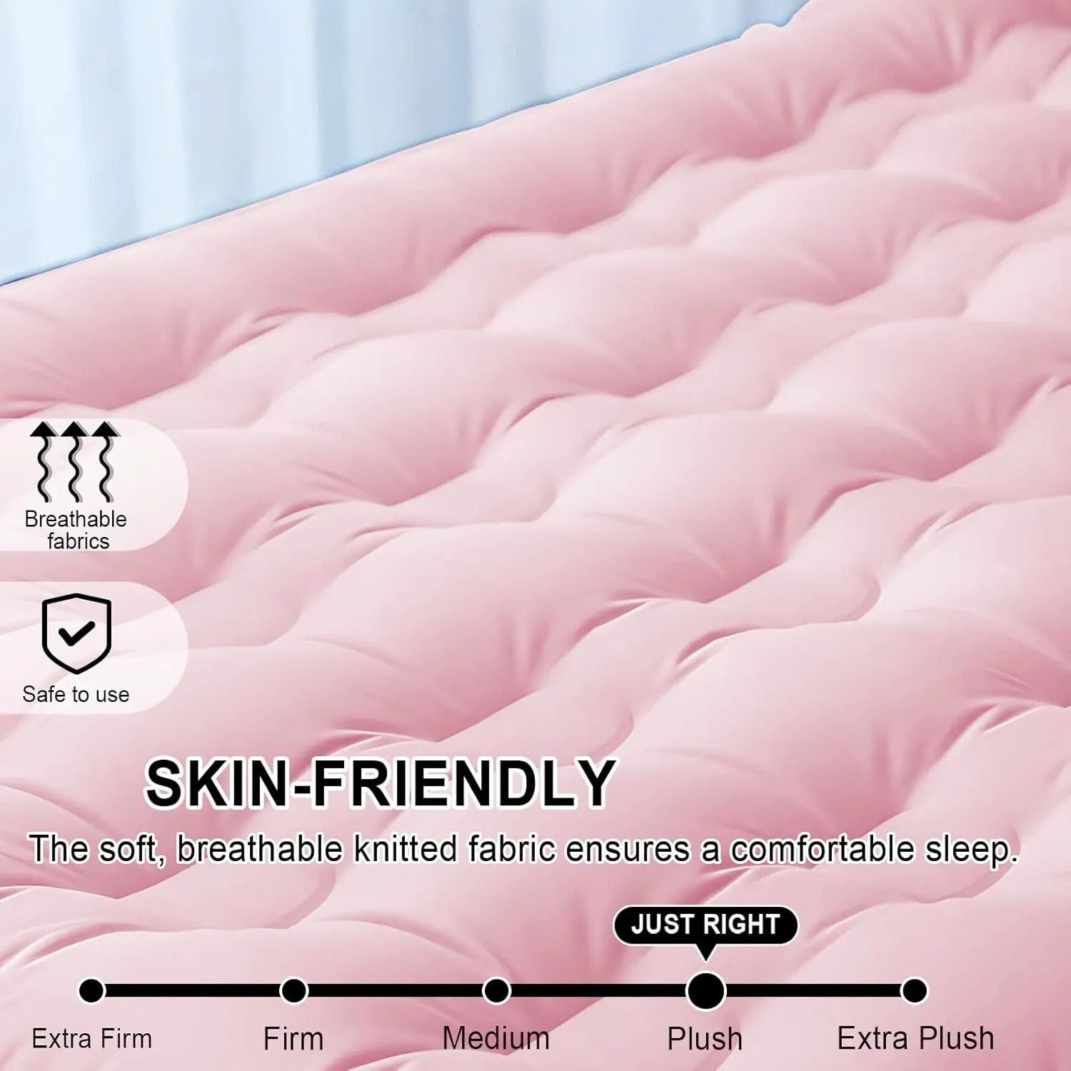 Queen Air Mattress with Built-in Rechargeable Battery Pump, Cooling Pongee Fabric Material, Waterproof & Leakproof Air Mattress Queen, Camping Airbed, (18", Pink)