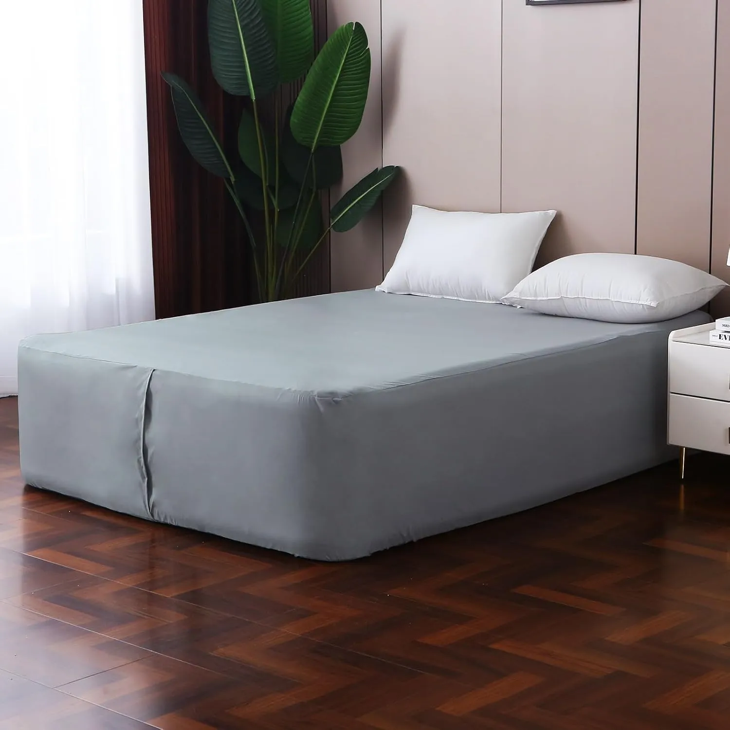 Queen Fitted Sheet for Air Mattress,with 24 Inch Extra Deep Pockets,Ultra Soft Durable Breathable Bed Sheets Cover for Inflatable Air Bed,with Pump Opening,Inflate at Any Time-Gray