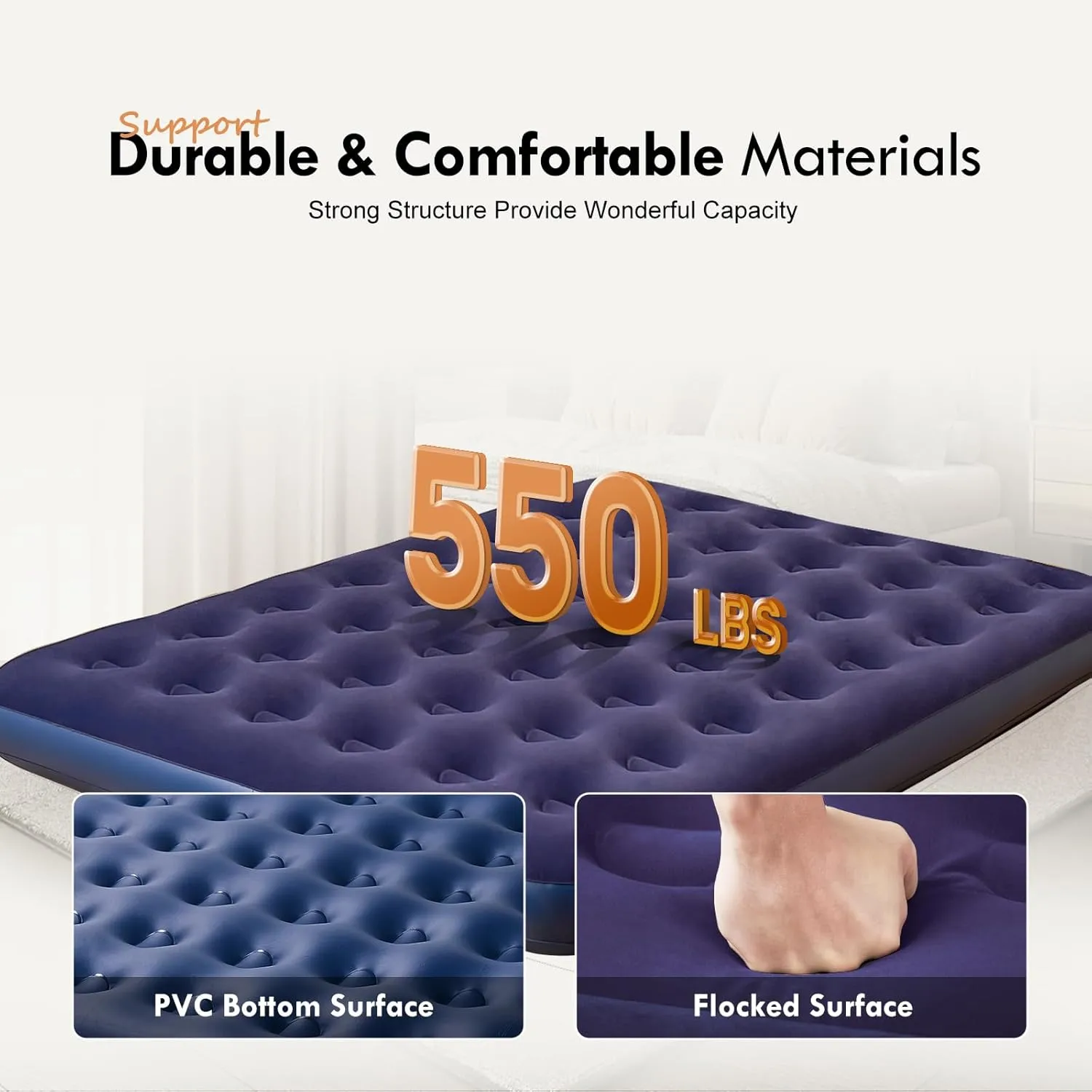 RAPTAVIS Queen Size Air Mattress Inflatable Bed, Blow Up Mattress Camping Sleeping Pad