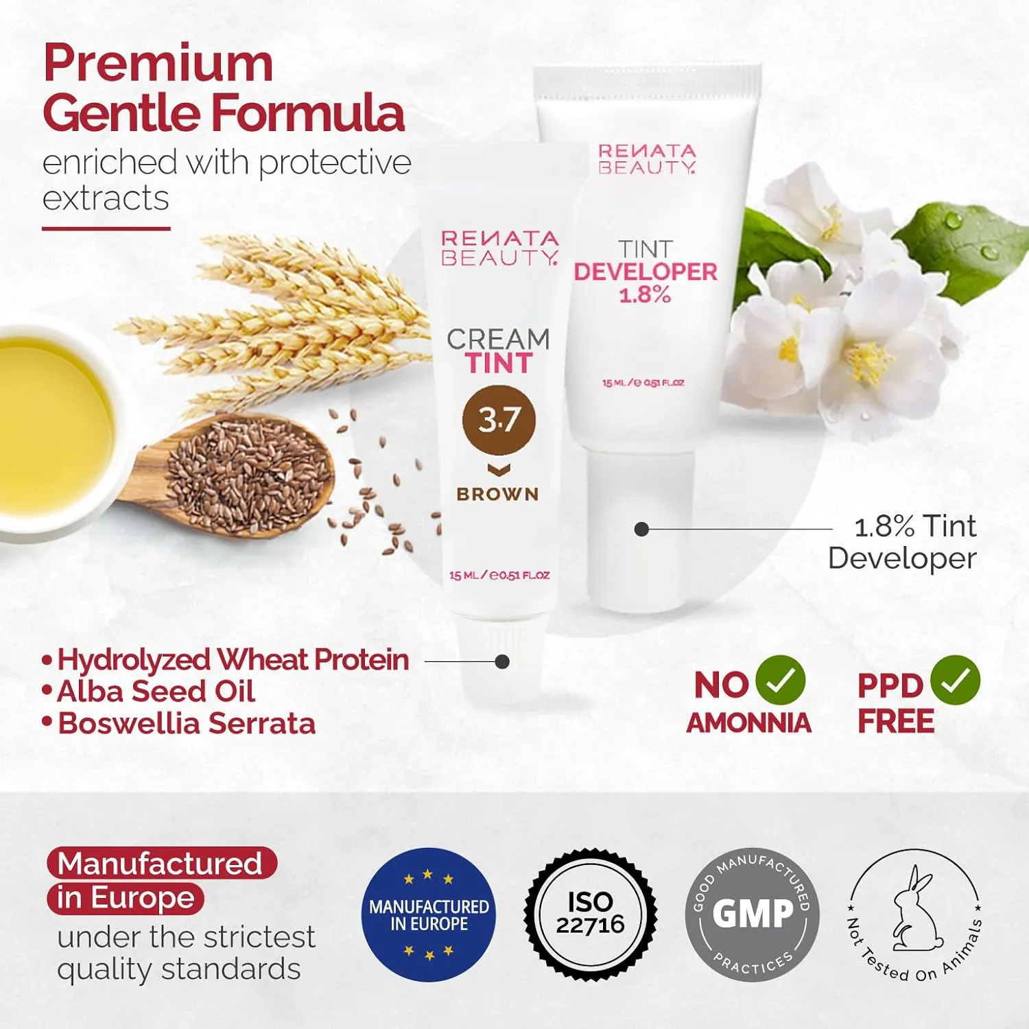 RB RENATA BEAUTY Tint Kit – Cream Hair Dye Kit with Developer and Application Brush for Spot Coloring - Covers Gray Hairs, Smudge-Proof, Long-Lasting Up to 4 Weeks, 20 Applications [Brown]