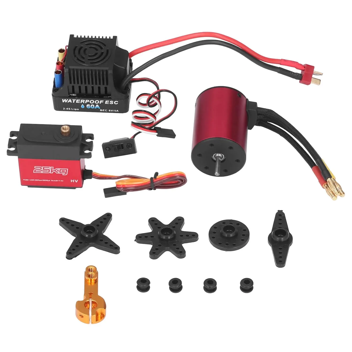 RC Car Brushless Motor Kit, S3650 4300KV Motor   60A Short Line ESC with 25KG Servo for 1/8 1/10 RC Car Accessory