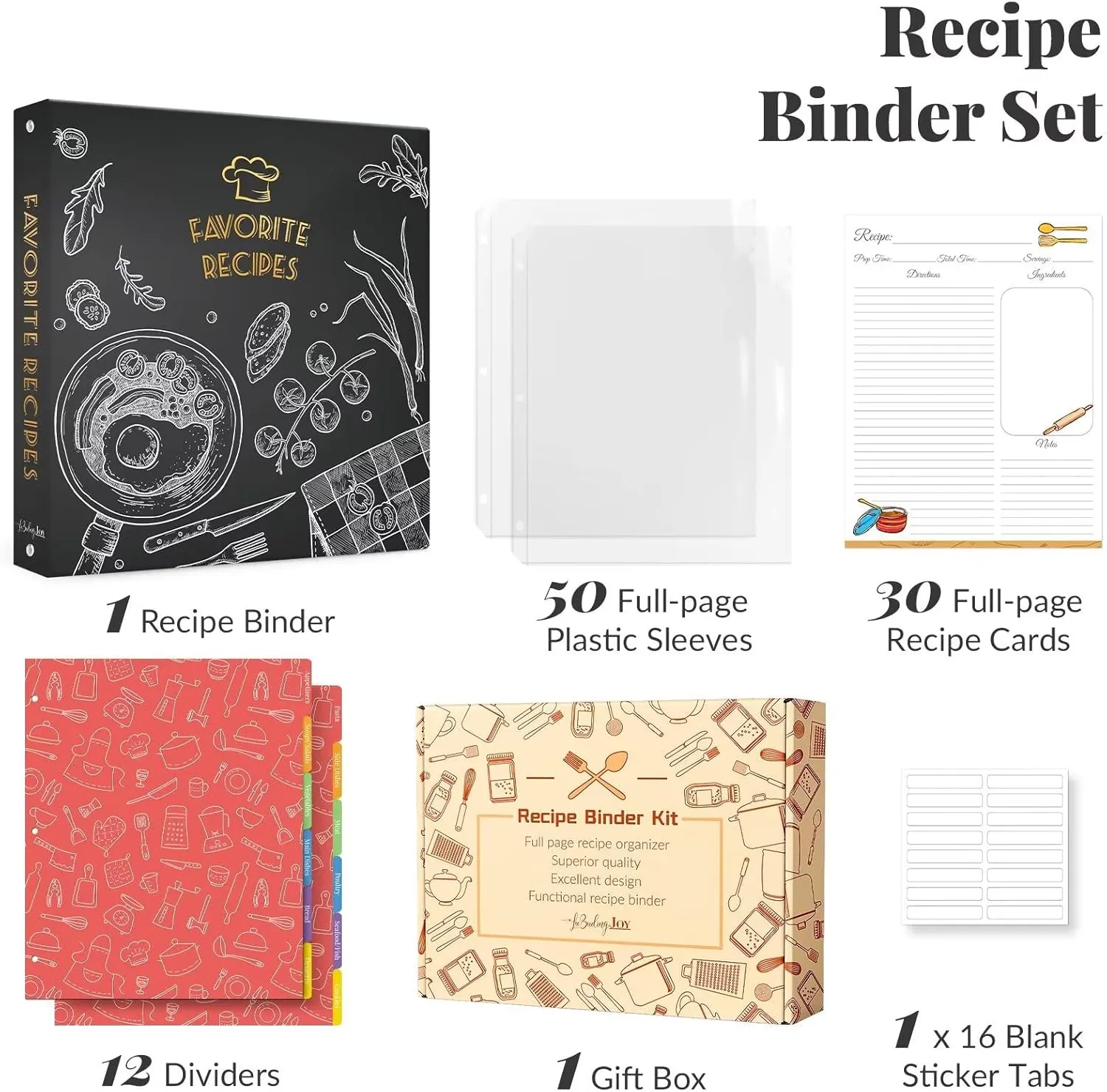 Recipe Binder 8.5x11 3 Ring, Recipe Book to Write in Your own Recipes, Full Page Recipe Binder with Plastic Sleeves, Blank Recipe Cards and Dividers (Blackboard Painting)