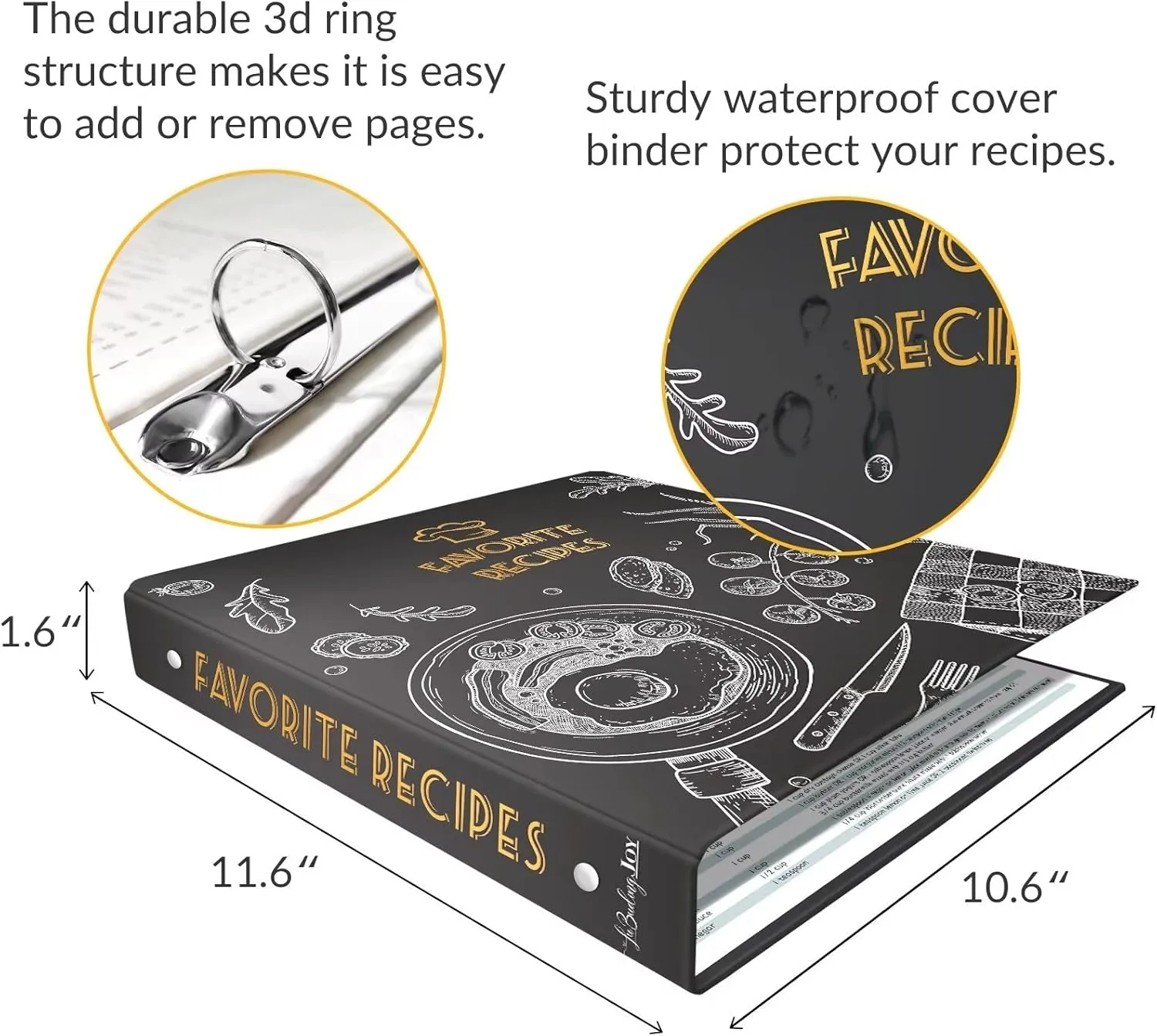 Recipe Binder 8.5x11 3 Ring, Recipe Book to Write in Your own Recipes, Full Page Recipe Binder with Plastic Sleeves, Blank Recipe Cards and Dividers (Blackboard Painting)