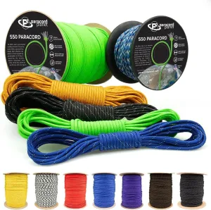 Reflective 550lb Paracord – 7 Strand Type III Nylon Parachute Cord for Hiking, Camping, and Fishing – 30  Colors and 6 Length Options