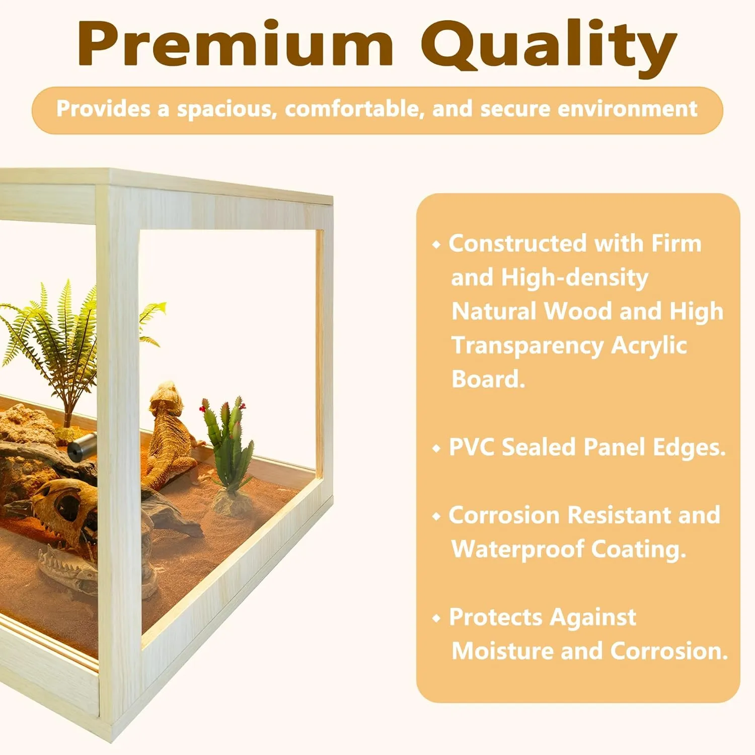 Reptile Terrarium Tank Up to 78 Gallon, Lizard Tank Bearded Dragon Tank with Metal Mesh Roof Door, Snake Tank with Lock Design (Oak, 78 Gallon Volume, 48 Inch Length)