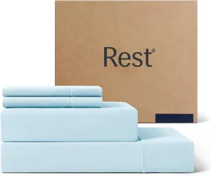 REST® Evercool®  Cooling Sheet Set, Cali King Size, Light Blue, Breathable Bed Sheets for Hot Sleeper and Night Sweats, with Pillowcases, with Ionic  Self-Cleaning Silver Yarn for Sensitive Skin, 4PCS