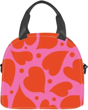 Retro romantic print Melting red love heart Valentine&apos s day holiday Lunch Box for Women Men Adult Freezable Insulated Lunch Tote Bag for Work With Shoulder Strap Soft Large Small Cooler Bag Pail
