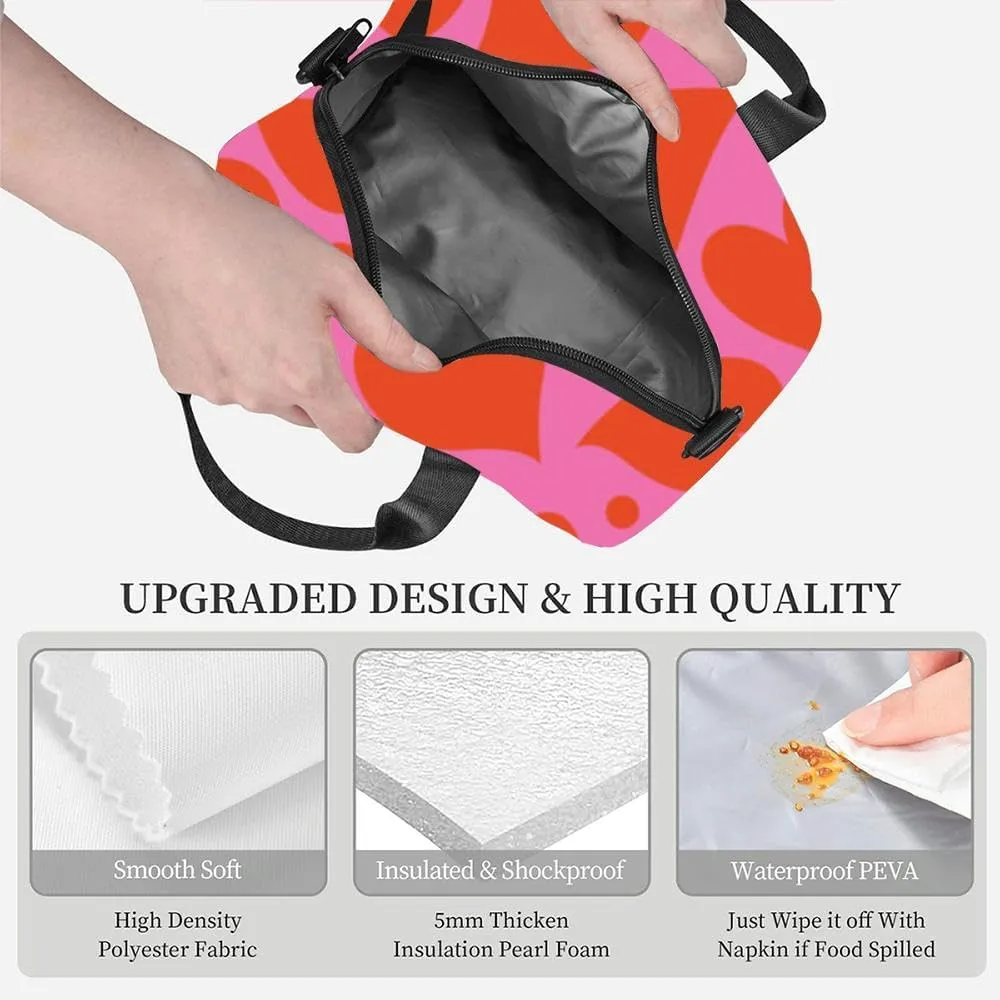 Retro romantic print Melting red love heart Valentine&apos s day holiday Lunch Box for Women Men Adult Freezable Insulated Lunch Tote Bag for Work With Shoulder Strap Soft Large Small Cooler Bag Pail