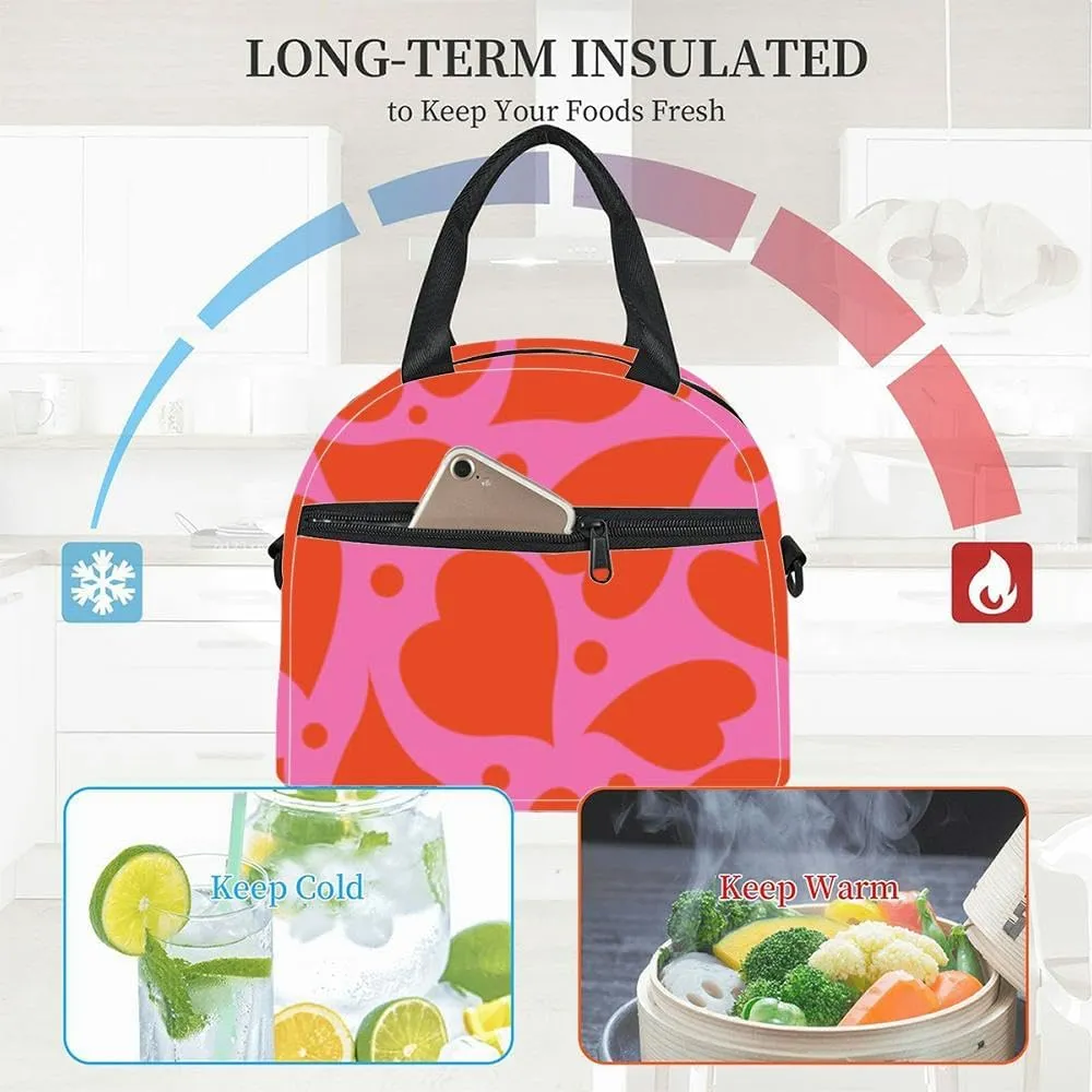Retro romantic print Melting red love heart Valentine&apos s day holiday Lunch Box for Women Men Adult Freezable Insulated Lunch Tote Bag for Work With Shoulder Strap Soft Large Small Cooler Bag Pail