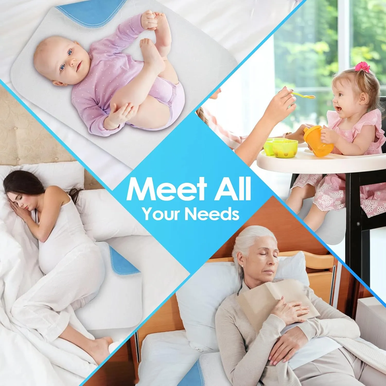 Reusable Incontinence Bed Pads (4 Packs), washable bed pad, Heavy Absorbency (4-Layer) Waterproof Bed Pads 18"X24", nonslip & Skin-friendly, Multi-scenes tailor to Kids, Adults, Elderly & Pets