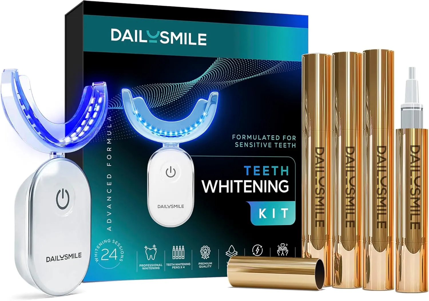 Revolutionary Teeth Whitening Kit for Sensitive Teeth, – Instant Results to Help Remove Stubborn Stains, Hands-Free Waterproof Teeth Whitening Light & 4 Whitening Pens, Vegan