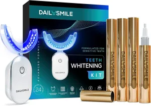 Revolutionary Teeth Whitening Kit for Sensitive Teeth, – Instant Results to Help Remove Stubborn Stains, Hands-Free Waterproof Teeth Whitening Light & 4 Whitening Pens, Vegan