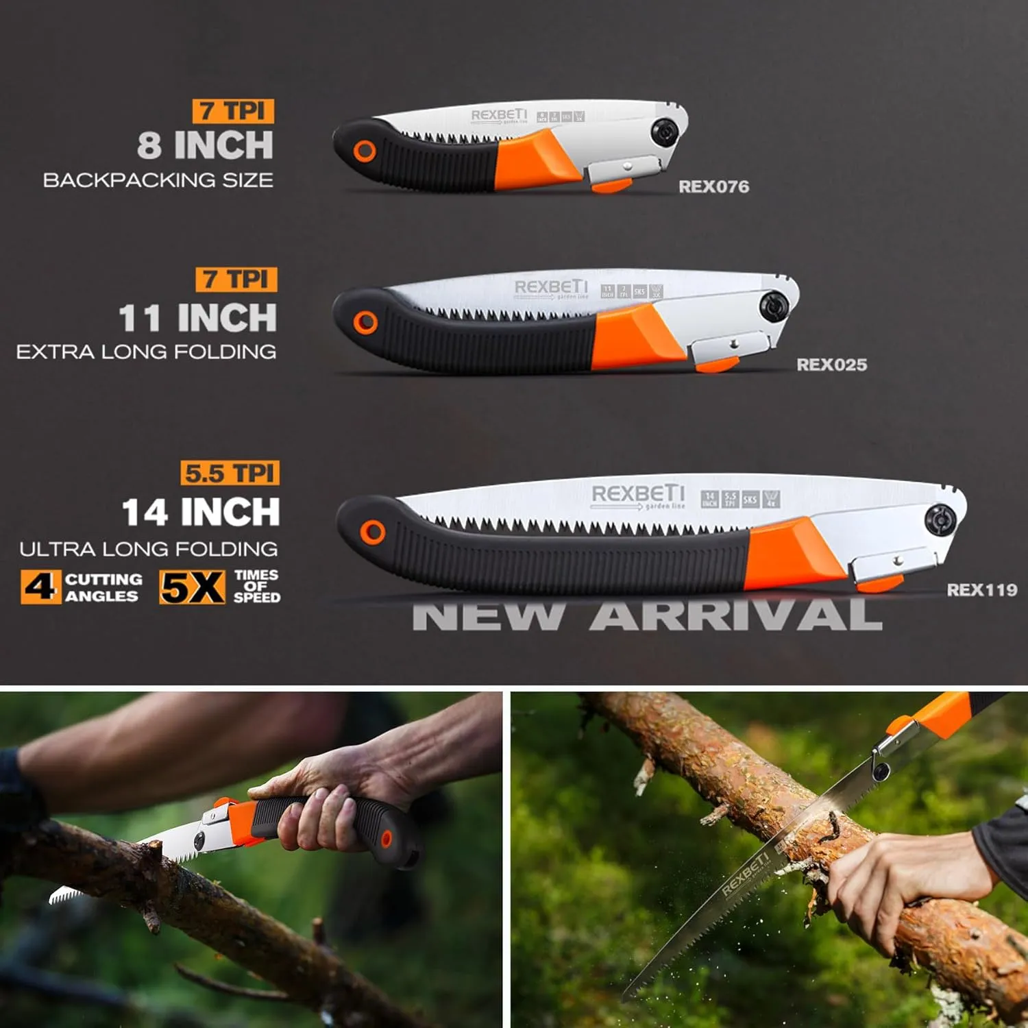 REXBETI Folding Saw - 8 Inch Blade for Wood & Dry Wood Pruning, Compact Design, SK-5 Steel