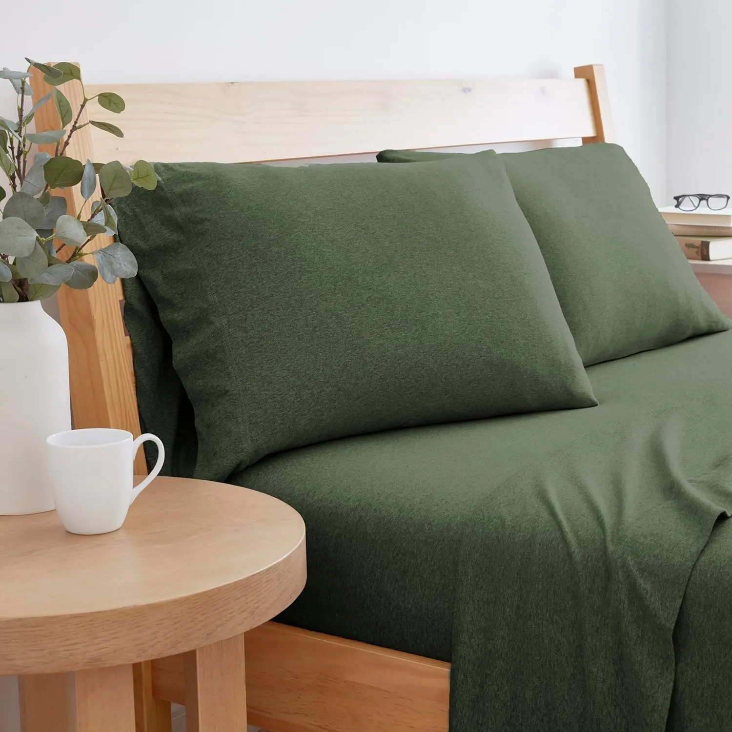 Road Trip America Jersey Sheets Queen Set - Cotton (4 Pieces) All Seasonal Deep Pockets Soft Cozy Knit Stretchy Bed Sheets - Hotel and Residential Quality (Green, Queen)
