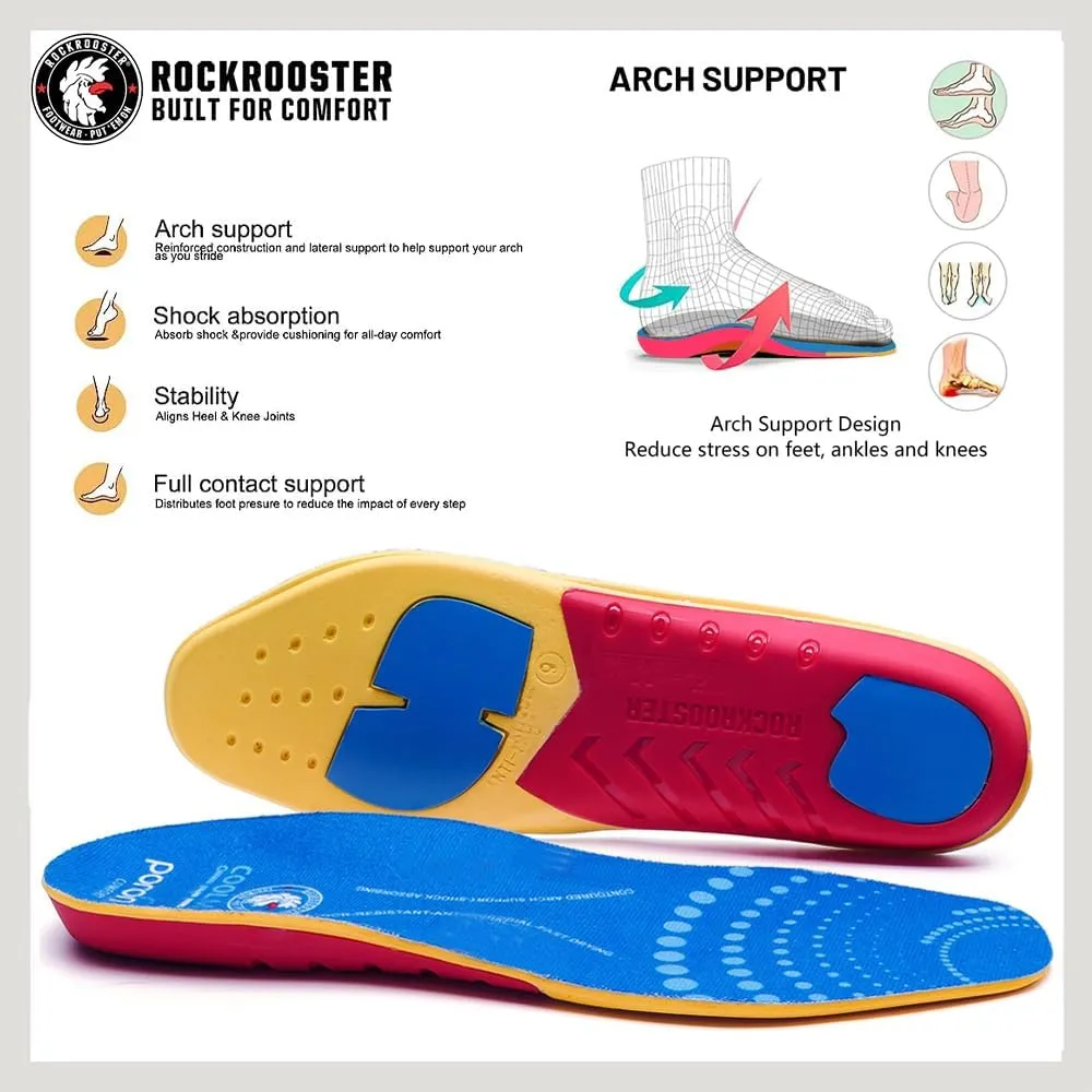 ROCKROOSTER Women's Men's Arch Support Anti-Fatigue Comfortable Cushioned Insole Heel Pain Relief Replacement Footwear Heavy Duty Comfort and Support Memory Fit Insoles