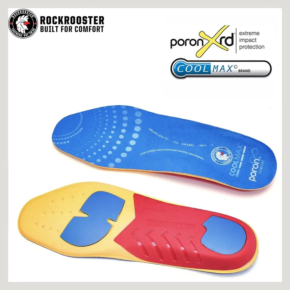 ROCKROOSTER Women's Men's Arch Support Anti-Fatigue Comfortable Cushioned Insole Heel Pain Relief Replacement Footwear Heavy Duty Comfort and Support Memory Fit Insoles