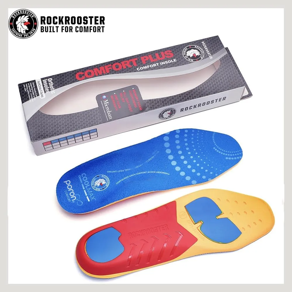 ROCKROOSTER Women's Men's Arch Support Anti-Fatigue Comfortable Cushioned Insole Heel Pain Relief Replacement Footwear Heavy Duty Comfort and Support Memory Fit Insoles