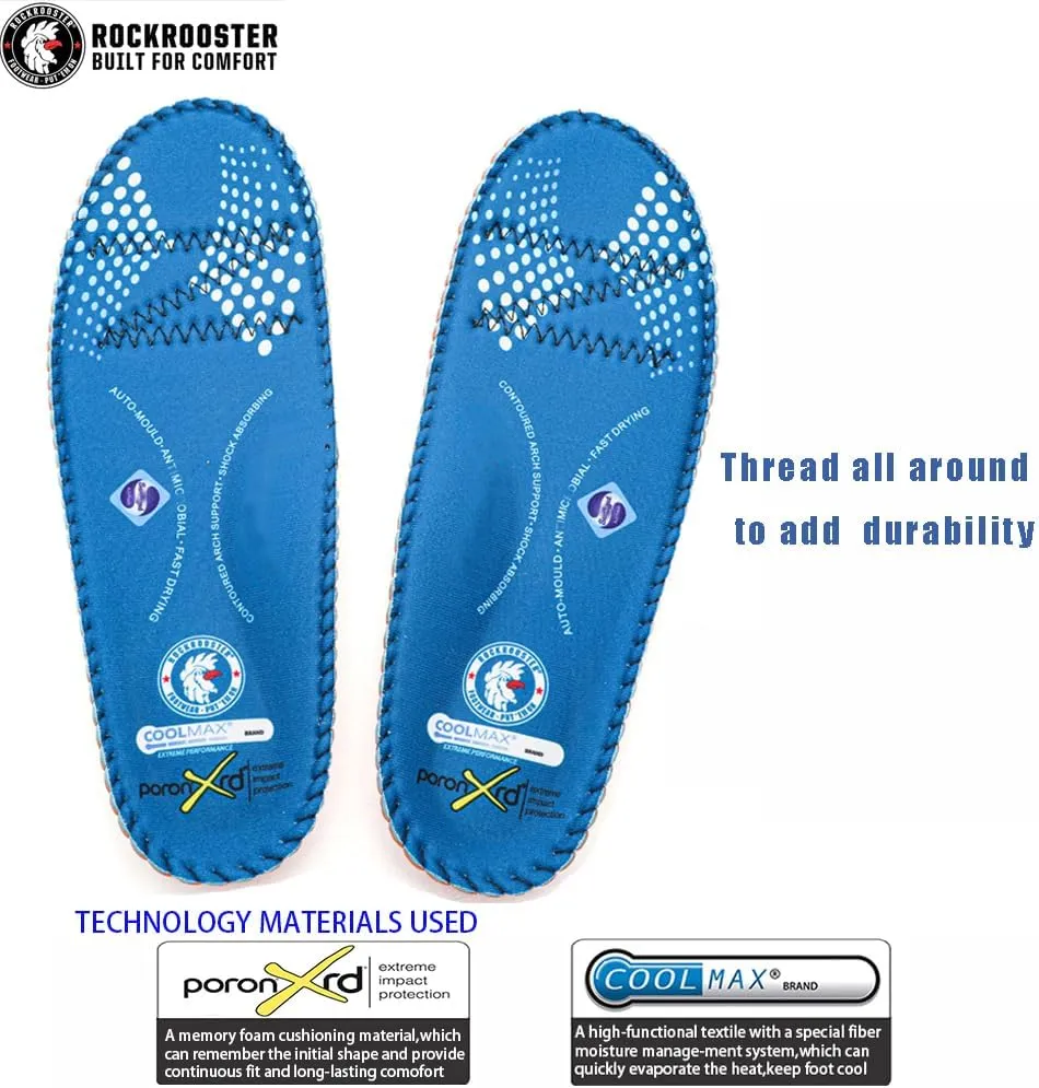 ROCKROOSTER Women's Men's Arch Support Anti-Fatigue Replacement Insole Heavy Duty Comfort and Support Memory Fit Insoles-Upgrade Blue