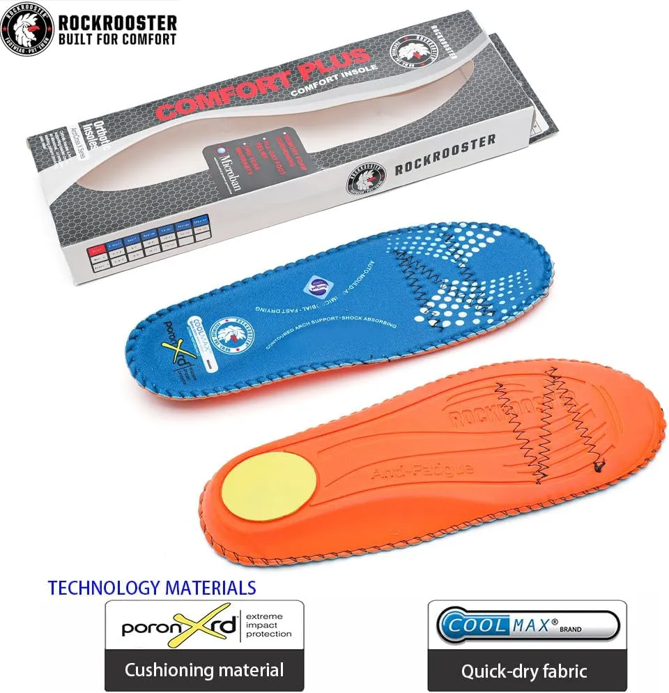 ROCKROOSTER Women's Men's Arch Support Anti-Fatigue Replacement Insole Heavy Duty Comfort and Support Memory Fit Insoles-Upgrade Blue