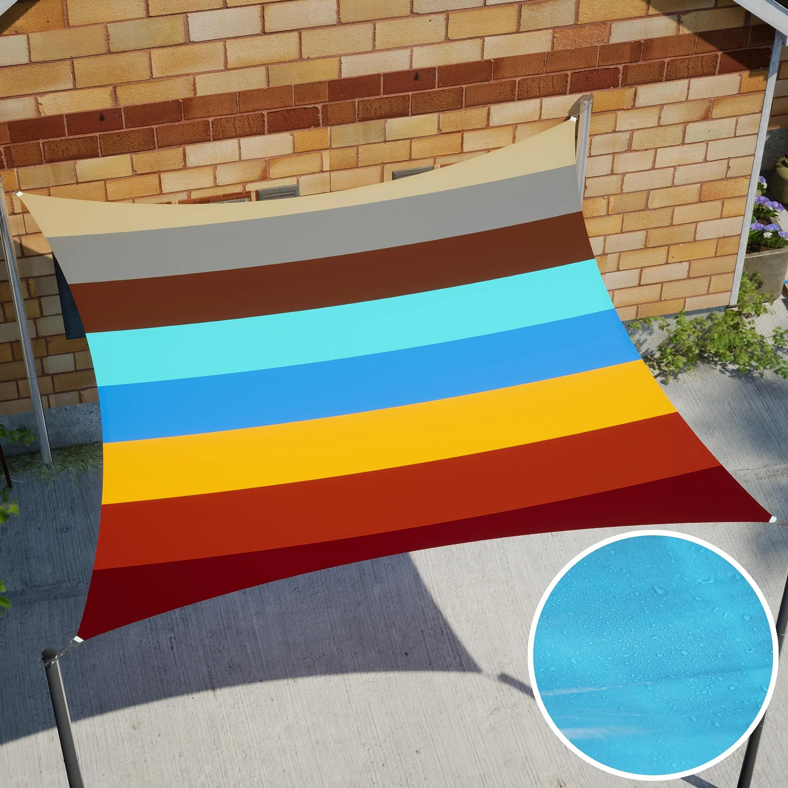 Royal Shade 14' x 14' Beige Square Waterproof Sun Shade Sail Canopy Awning, UPF50  98% UV Blockage & Water Resistant rsTADS14, Outdoor Backyard Patio Garden Carport (We Make Custom Size)