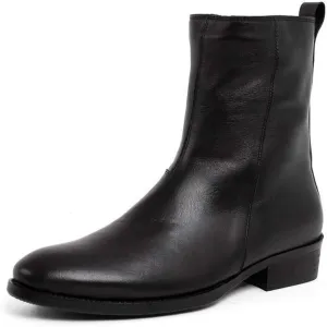 Rui Landed Ankle Boot for Men Mid-Calf Boot Slip On Style Premium Genuine Leather Zipper Waterproof Solid Color Burnished Toe Block Heel (Color : Black, Size : 6 M US)