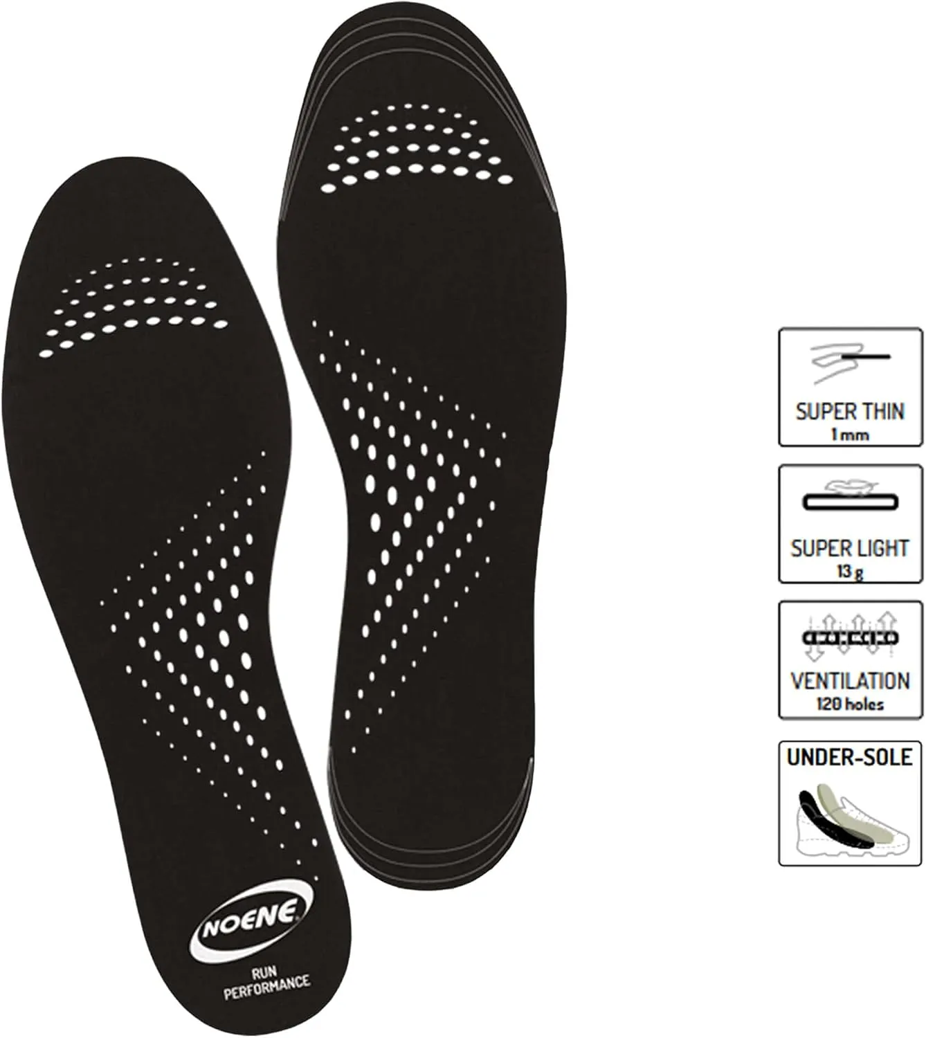 RUN PERFORMANCE Invisible Anti-Shock Insoles for Sports and Everyday Ideal for Men and Women H: 2 mm – 43/46