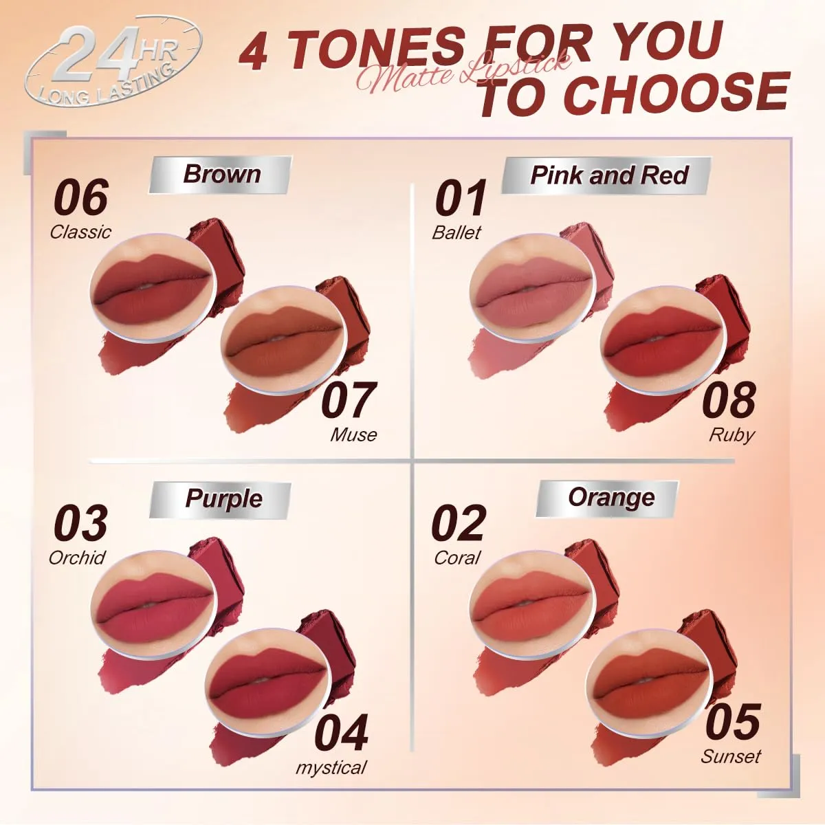 SACE LADY Matte Lipstick for Women, Long Lasting Lipstick Set Waterproof and Smudgeproof, Natural Red Lip Color Makeup High Pigmented Stays On Up to 24 Hour (N01 N02, 2pcs)