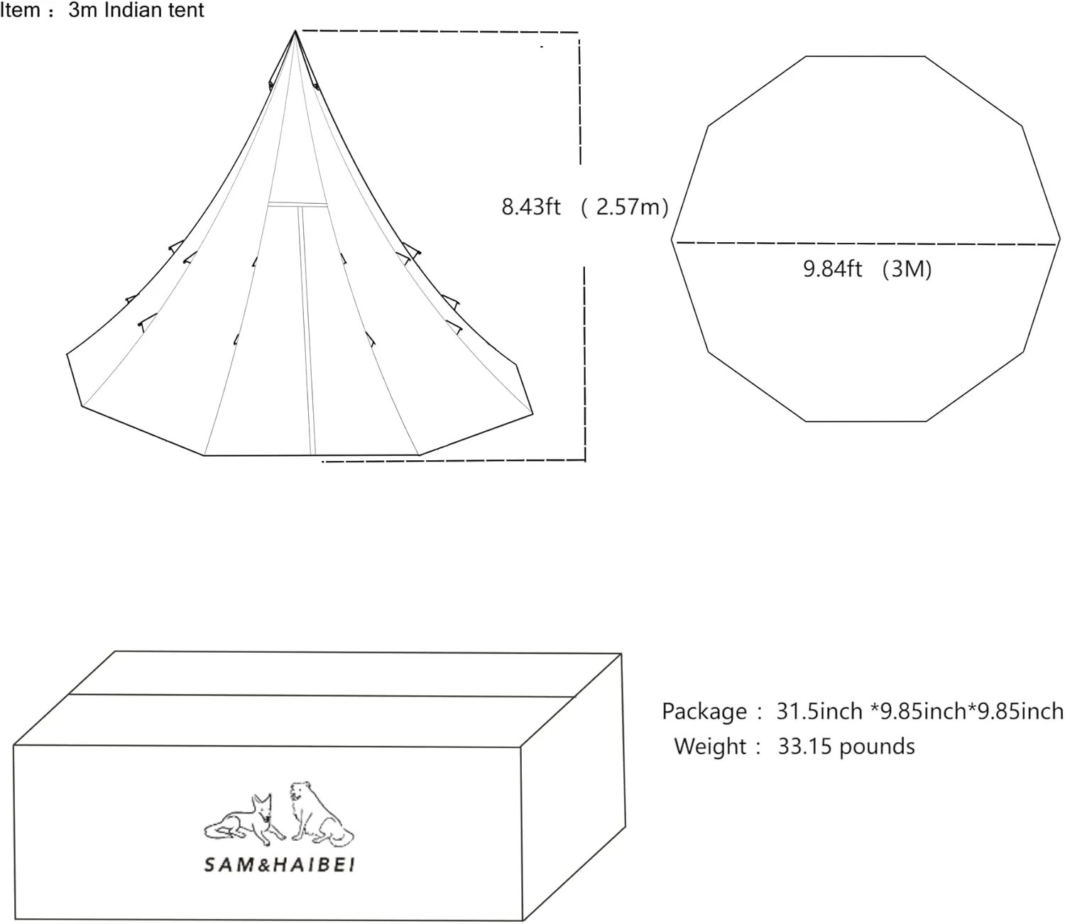 SAM & HAIBEI Canvas Teepee, 4 Season Glamping Teepee, Water-Resistant and Custom Camouflage Bell Tent (Pre-Order) – Beige in Stock! 9.85ft with Aluminum Pole.Lightweight Tent.