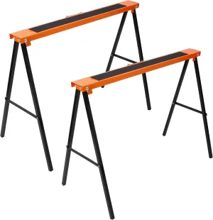 Saw Horses 2 Pack, Folding Portable Work Horse with Fast Open Legs, Convenient Handle, Heavy Duty Steel Sawhorse for Garage, Workshop, Fully Assembled,Orange Black Color