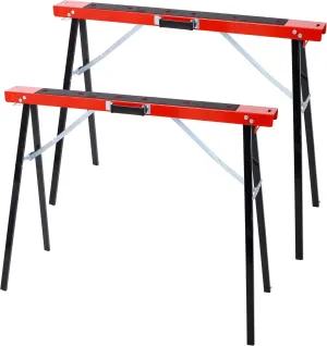 Saw Horses 2 Pack, Folding Portable Work Horse with Fast Open Legs, Convenient Handle, Heavy Duty Steel Sawhorse for Garage, Workshop, Fully Assembled,red Black Color