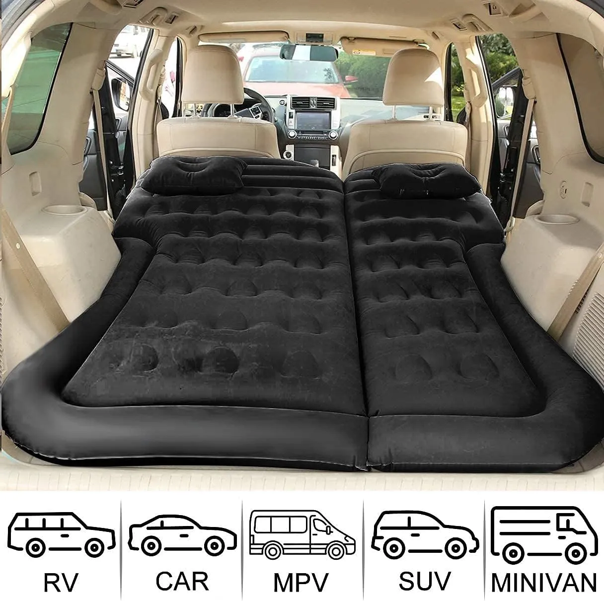 SAYGOGO SUV Air Mattress Camping Bed Cushion Pillow Inflatable Thickened Car Air Bed Mattress with Electric Air Pump Portable Sleeping Pad for Travel Camping Upgraded Version Black