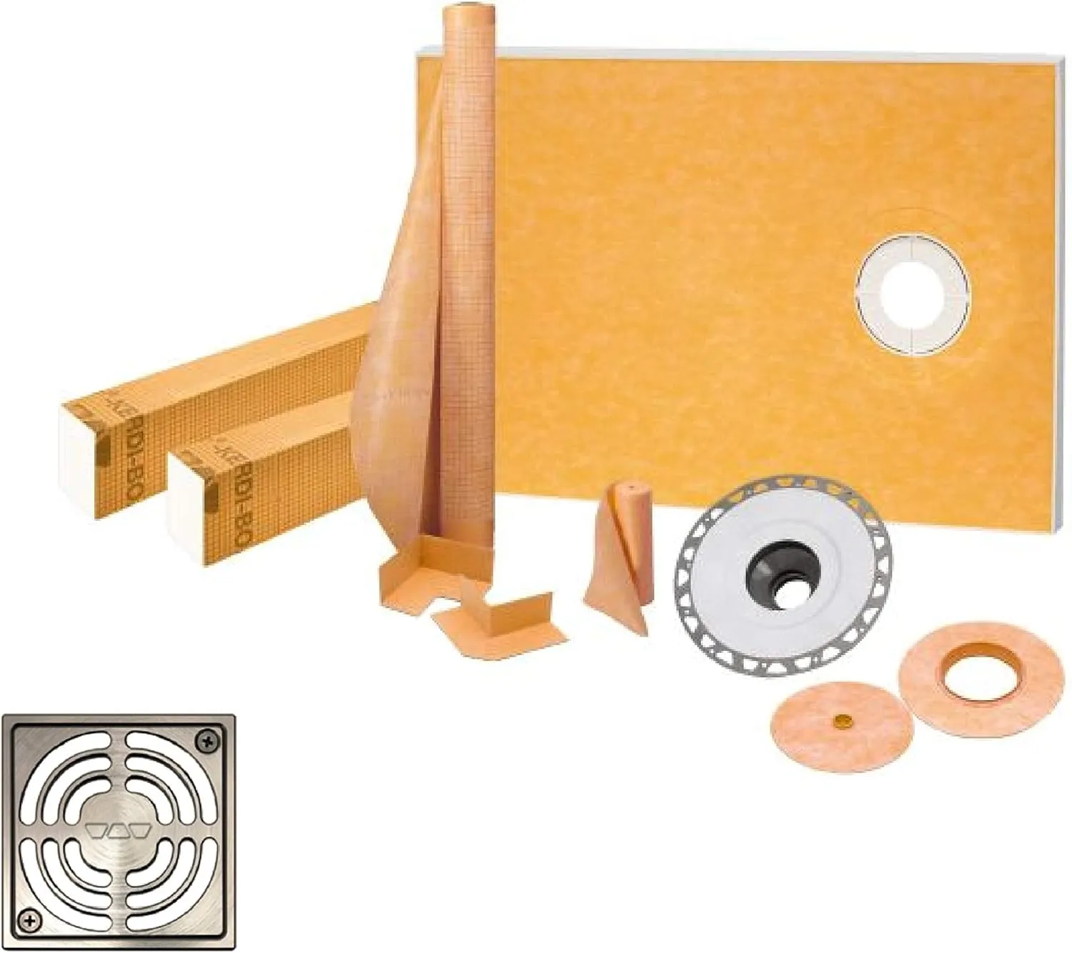 Schluter Kerdi 38-Inch X 60-Inch Off-Center Shower Kit with Brushed Nickel Anodized Drain