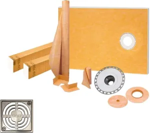 Schluter Kerdi 38-Inch X 60-Inch Off-Center Shower Kit with Brushed Nickel Anodized Drain