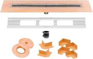Schluter Kerdi Line Shower Drain with 72" Stainless Steel Channel Body and Waterproof Kerdi Collar - Ideal for Showers and Wet Rooms - Center Outlet Position, 70-13/16" Grate Length - KL1V60E180